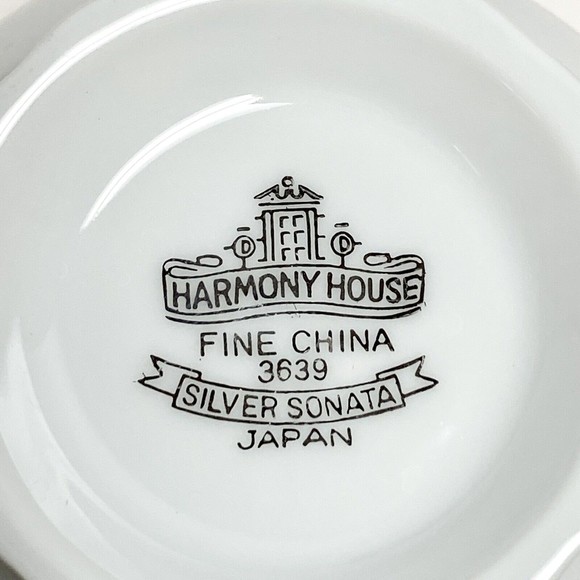 4 Vintage Fine China Harmony House Silver Sonata Tea Cups Mug 3639 Cups Only - Picture 8 of 9